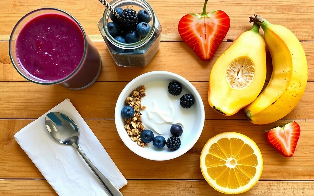 Desayuno saludable con frutas y yogur