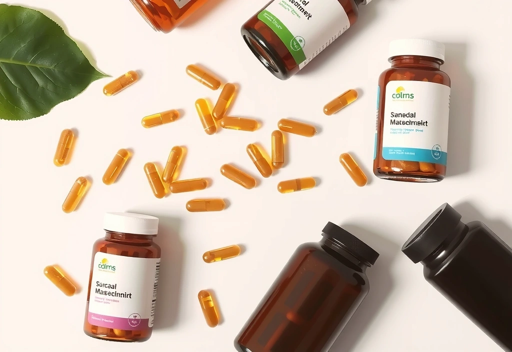 Variedad de frascos de suplementos específicos en un entorno limpio y moderno