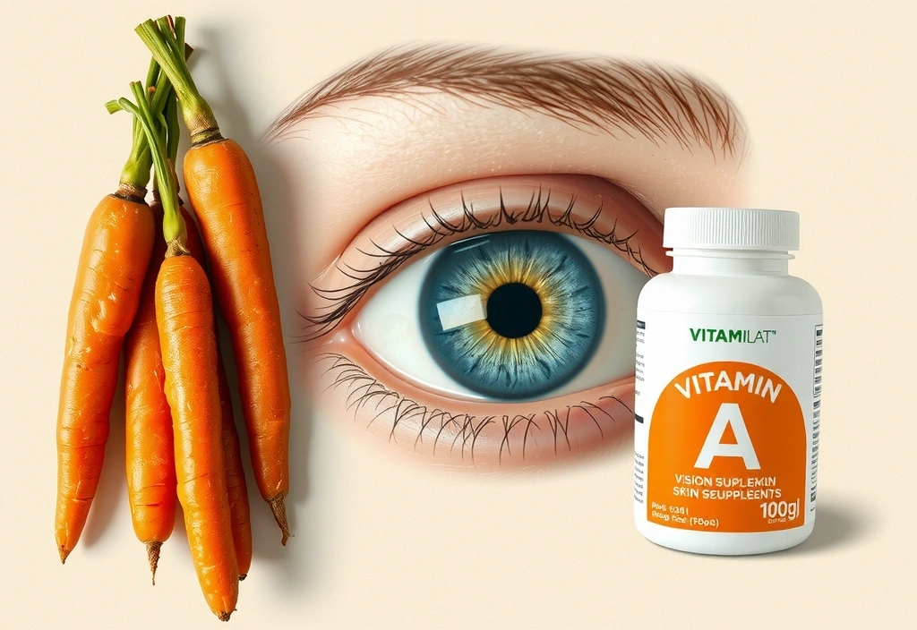 Zanahorias y un ojo estilizado con suplementos de vitamina A