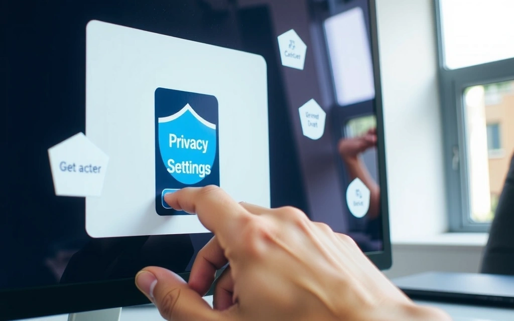Mano haciendo clic en un botón de configuración de privacidad en una pantalla de ordenador